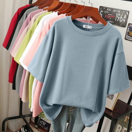 EB | Oversized Baumwoll-Basic-T-Shirt für Damen