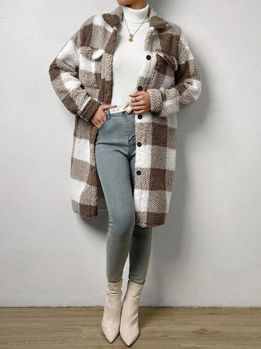 EB | Langer Kariert Fleece-Mantel