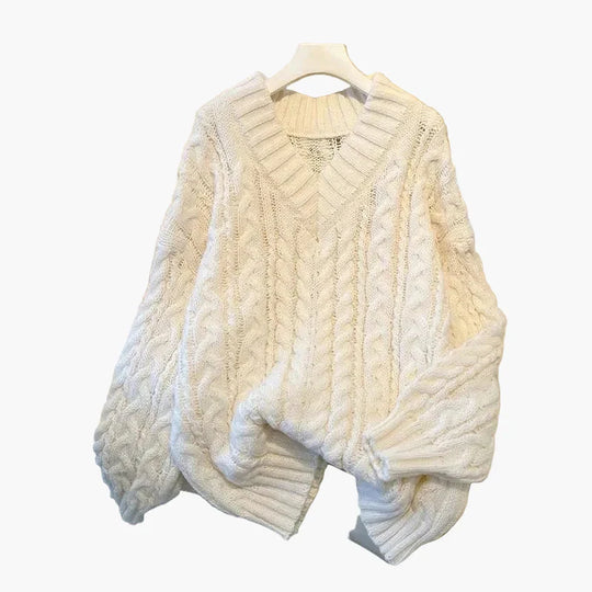 EB | Grobstrickpullover V-Ausschnitt Winter Freizeit Twist-Design