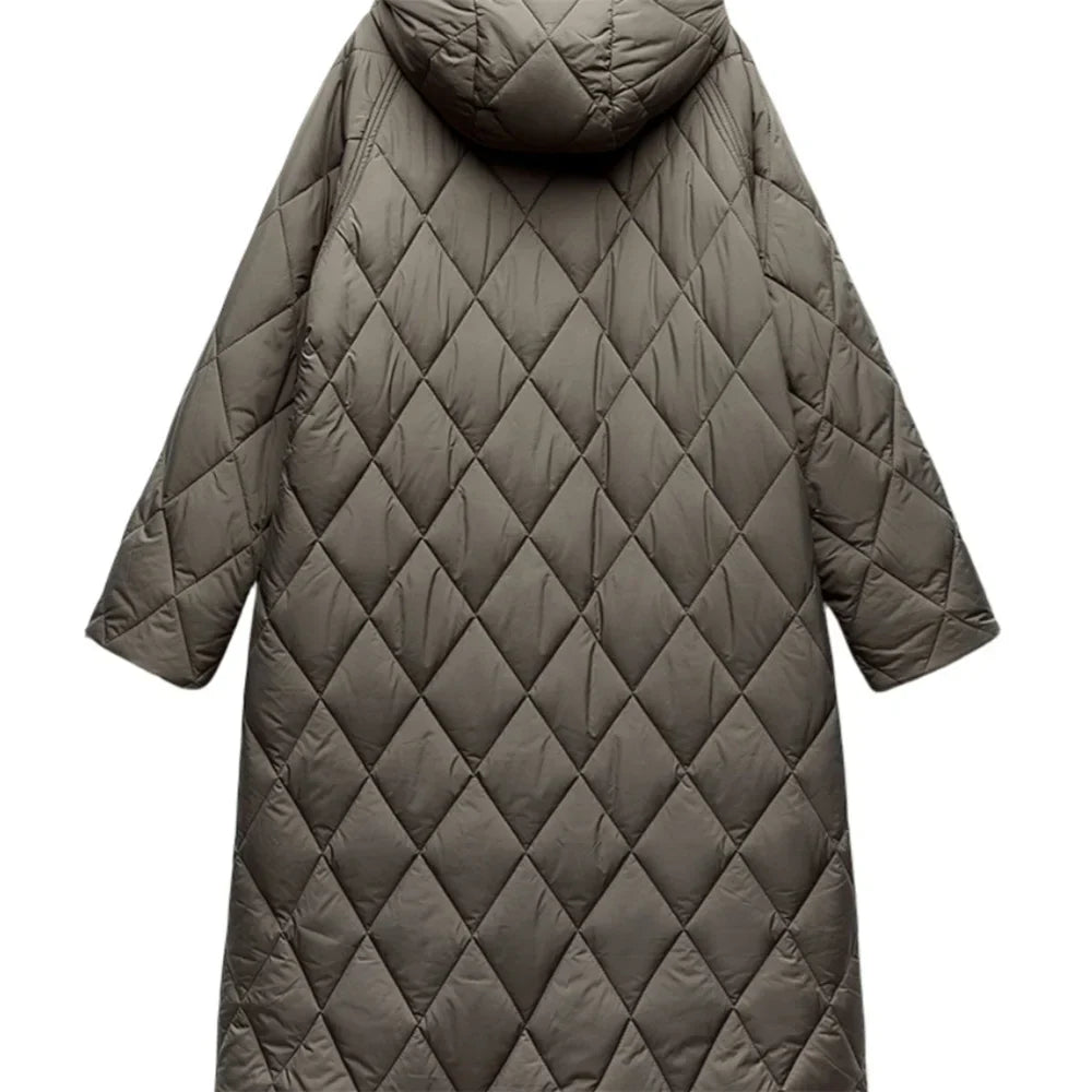 EB | Lange Steppjacke mit Verstellbarer Kapuze für Frauen Ideal für Den Winter