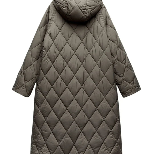 EB | Lange Steppjacke mit Verstellbarer Kapuze für Frauen Ideal für Den Winter