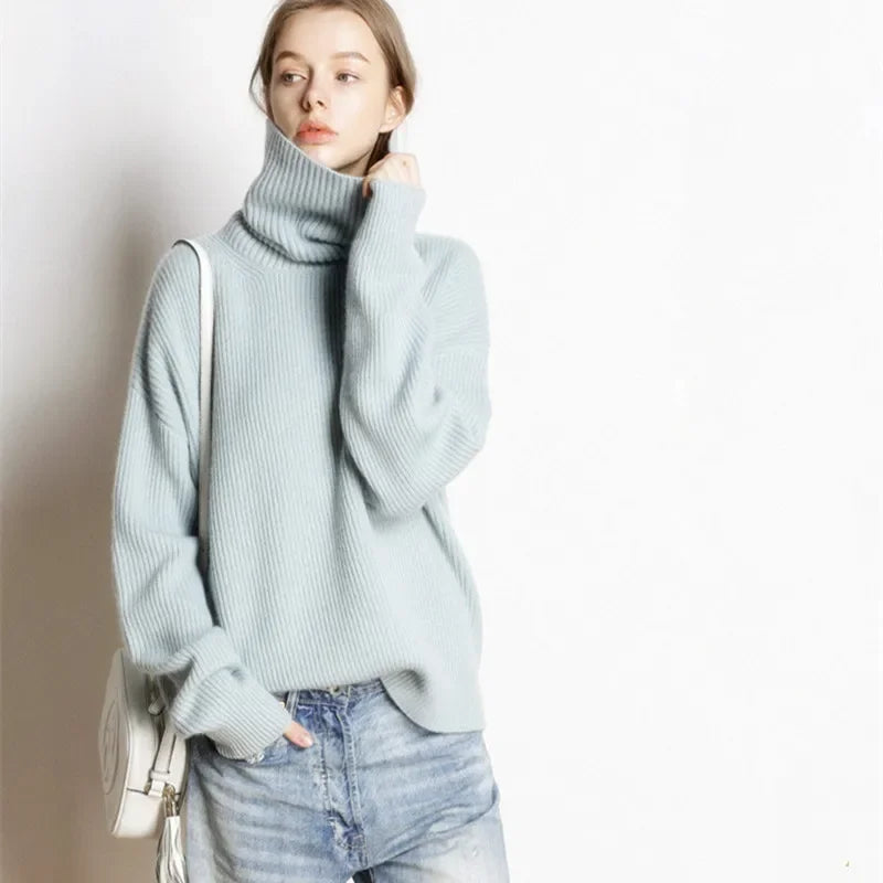 EB | Oversized Stil Rollkragenpullover für Freizeit und Büro