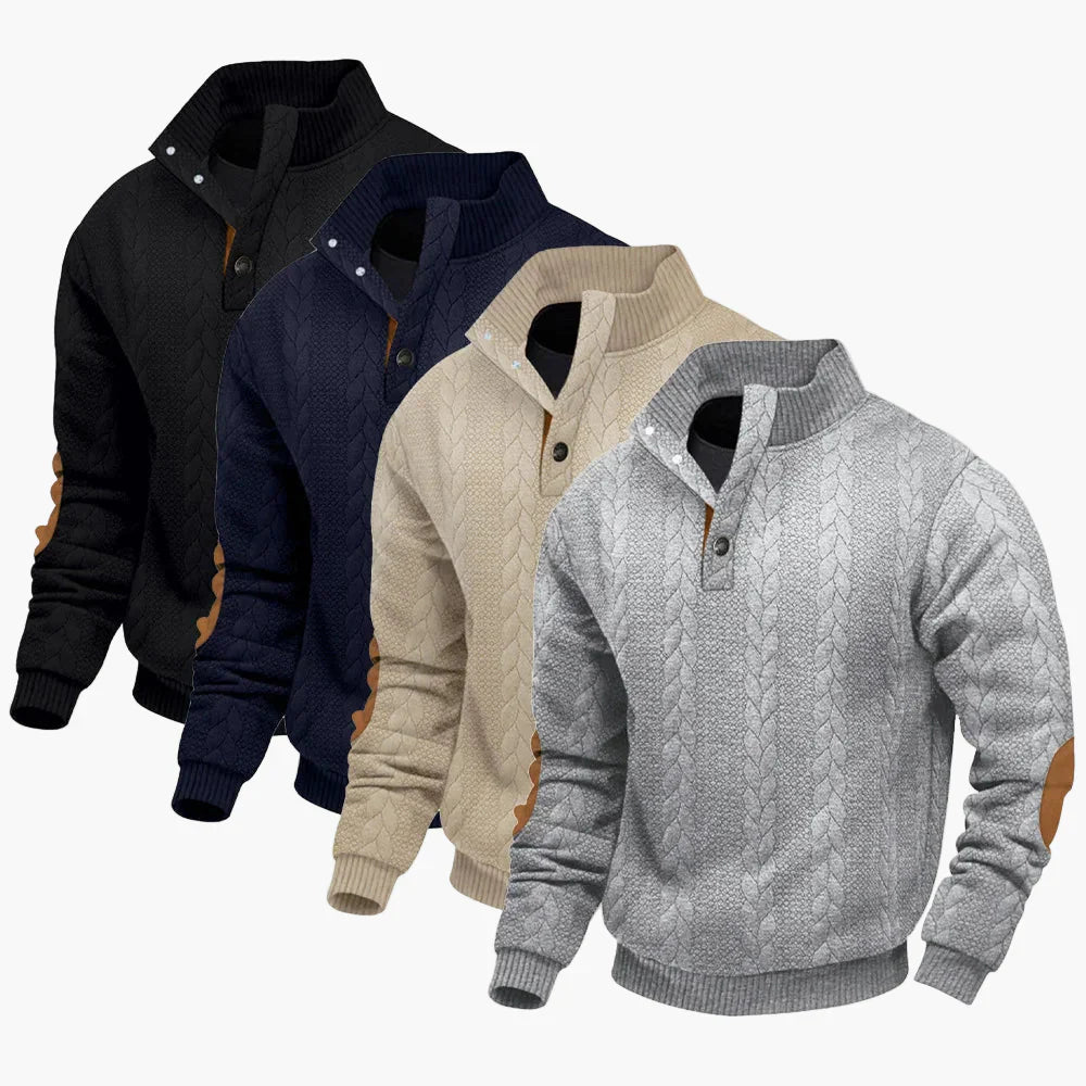 EB | Strickpullover mit Stehkragen und Ellenbogenpatches - Lässiger Outdoor-Stil für Alltag & Freizeit