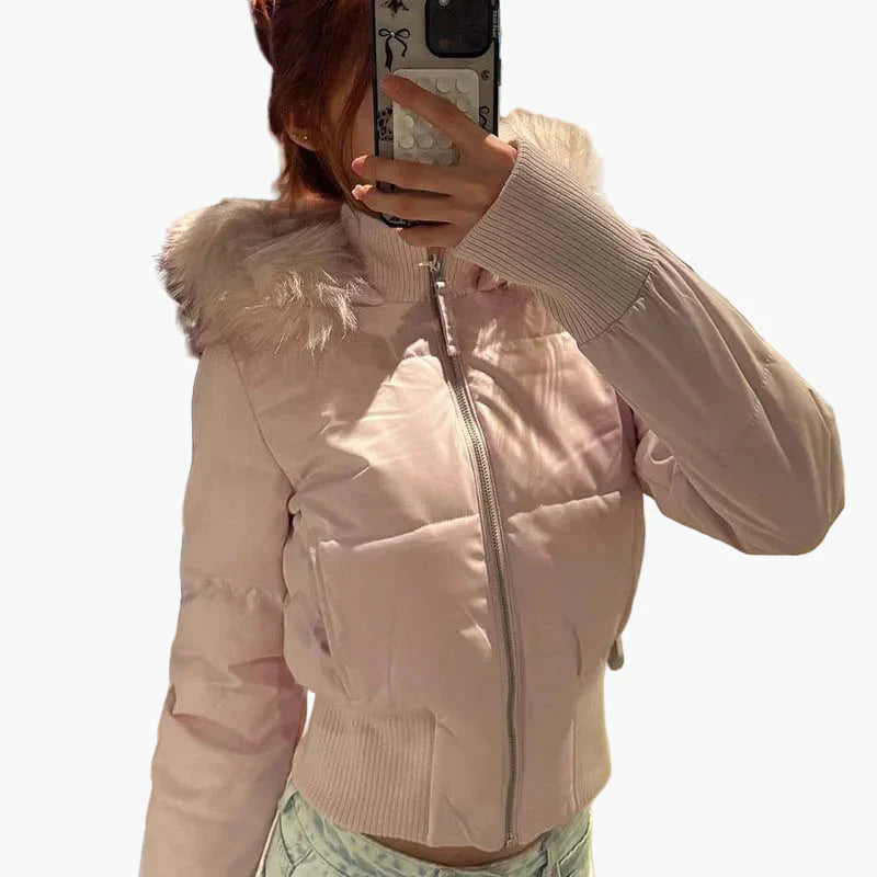 EB | Winterjacke mit Kapuze und Fellkragen - Modische, Taillierte Übergangsjacke für Herbst und Winter