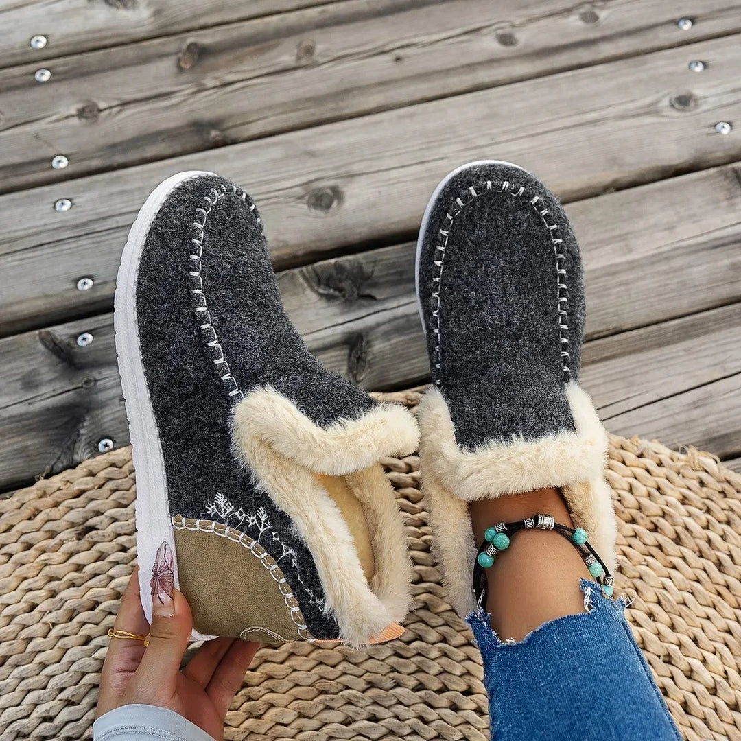 EB | Knöchelstiefel – Filz-Obermaterial – Faux-Fur-Futter – Slipper – Lässiger Schnitt