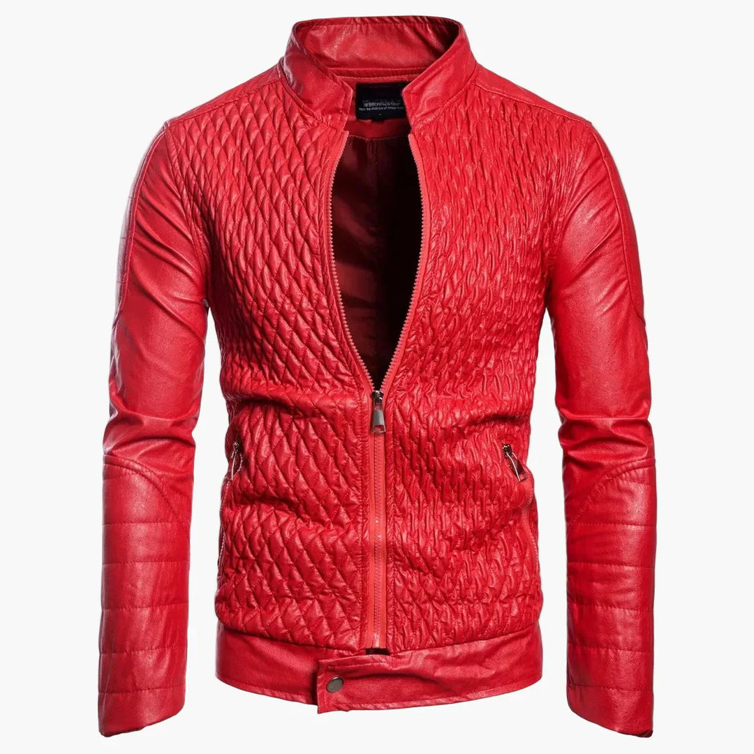 EB | Übergangsjacke Im Biker-Stil mit Stehkragen und Rauten-Design - Perfekt für Alltag und Freizeit
