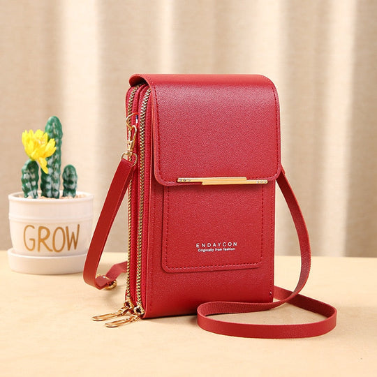 EB | Leder Smartphone Clutch Damen Handtasche mit Touchscreen-Fenster