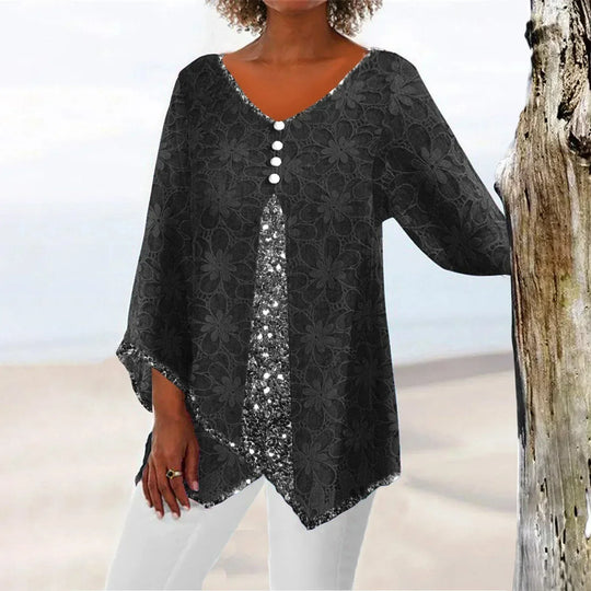 EB | Eleganter Weinlese Cardigan mit Übergroßem Blumenmuster