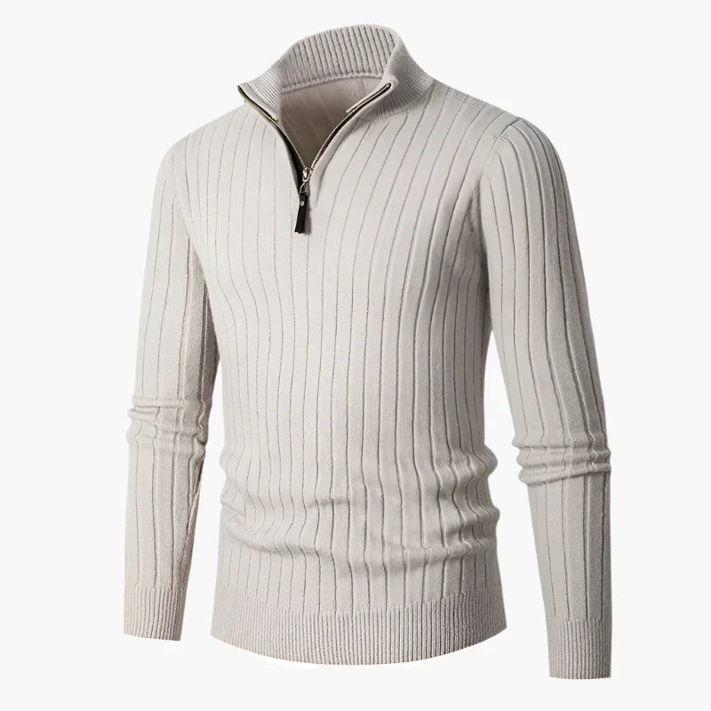 EB | Knitted Sweater With Stand-Up Collar And Half-Zip - Elegant Casual And Business Look