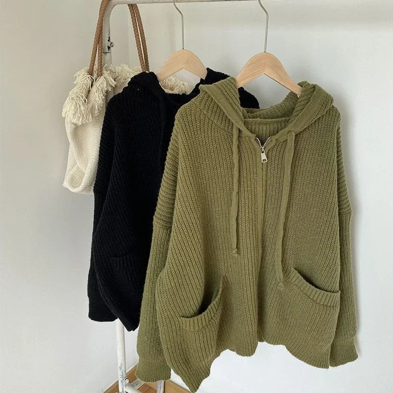 EB | Oversized Strick Damenpullover mit Reißverschluss