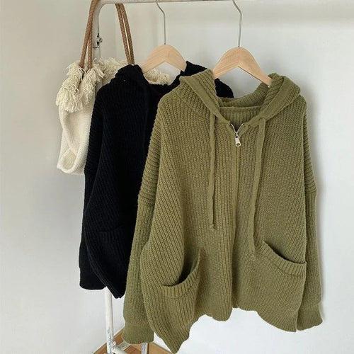 EB | Oversized Strick Damenpullover mit Reißverschluss