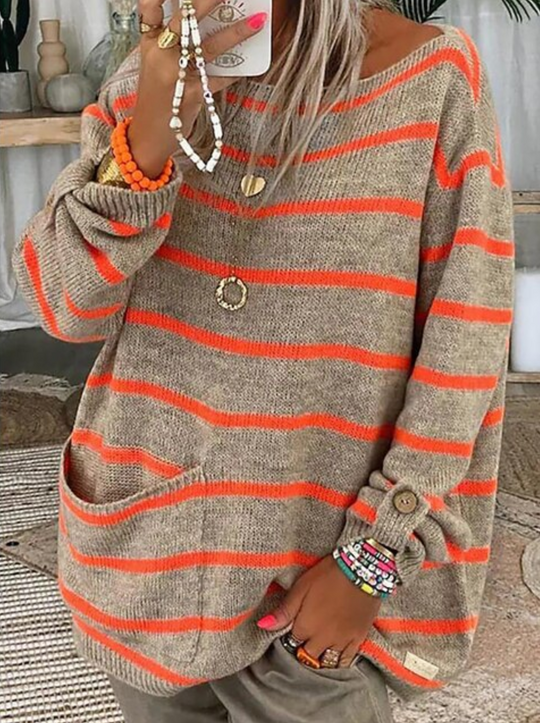 EB | Strick Oversize Pullover Wollmischung Lässig, Farblich