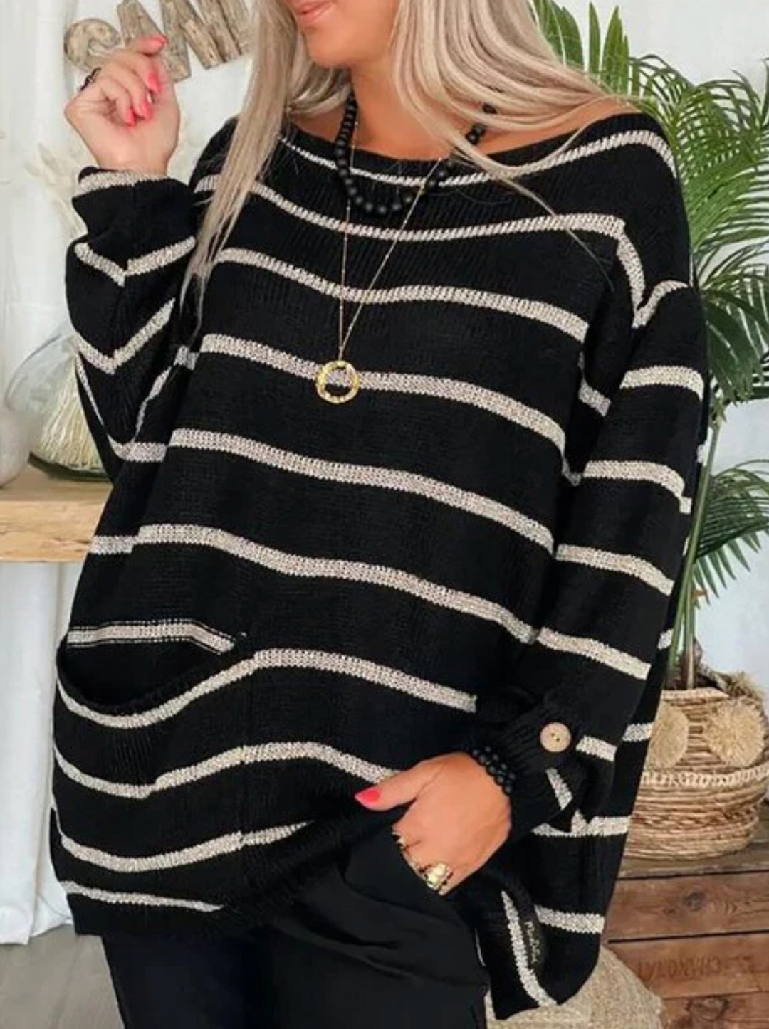 EB | Strick Oversize Pullover Wollmischung Lässig, Farblich