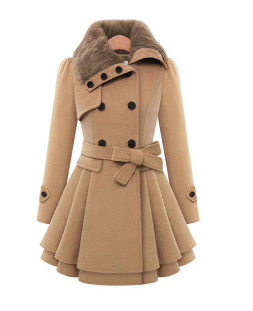 EB | Wollmischjacke - stilvolle doppelte Breasted Jacke mit Gürtel