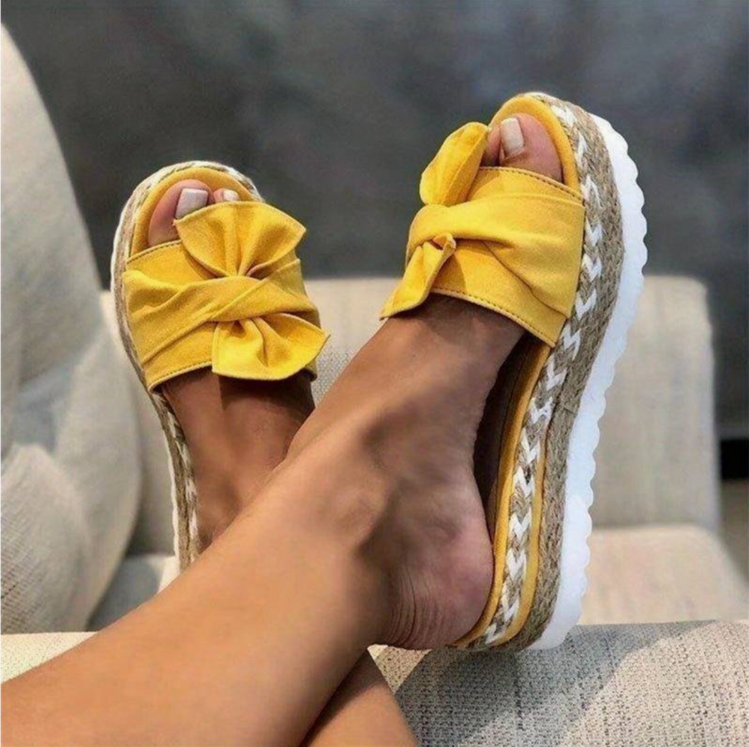 Gelbe EspadrilleSandalen Mit Schleife EB