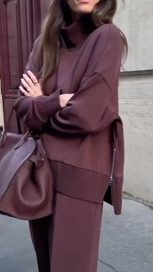 EB | Bequemes Damen Satz mit Strukturiertem Sweatshirt und Hose