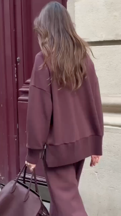 EB | Bequemes Damen Satz mit Strukturiertem Sweatshirt und Hose