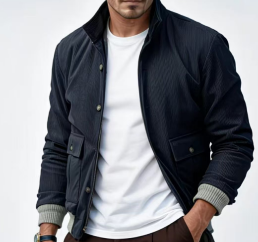 Herren funktionale Utility-Jacke mit hohem Kragen und aufgesetzten Taschen EB