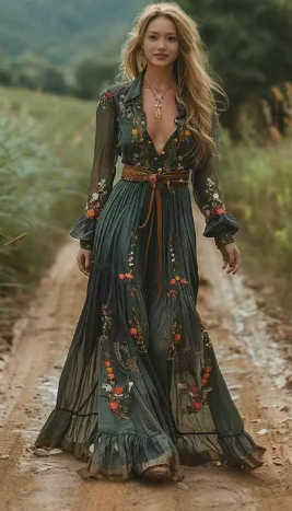 Boho Maxikleid mit V-Ausschnitt | EB