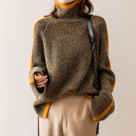 EB | Woll Rollkragenpullover Übergröße Gestreifter Pullover