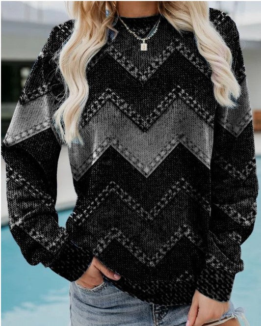 EB | Lässiges Sweatshirt mit Zickzack-muster Weich und Trendy Perfekt für Den Alltag