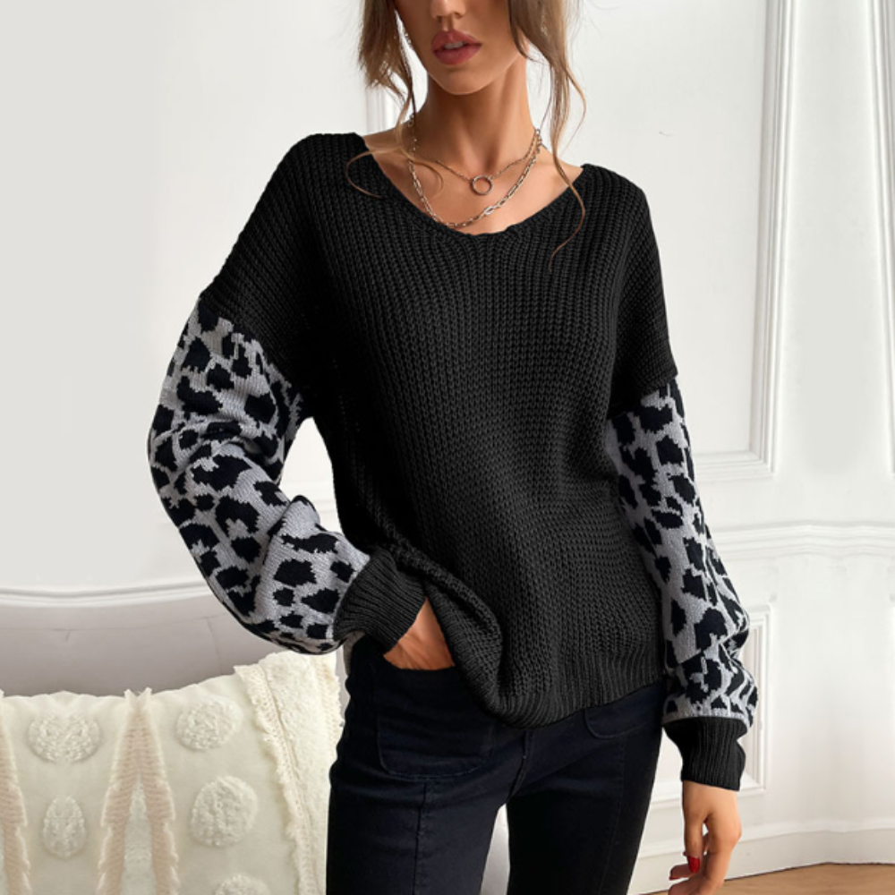 EB | Leopardenmuster Pullover Waffelstrick Textur Statement Stil