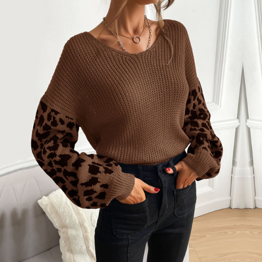 EB | Leopardenmuster Pullover Waffelstrick Textur Statement Stil