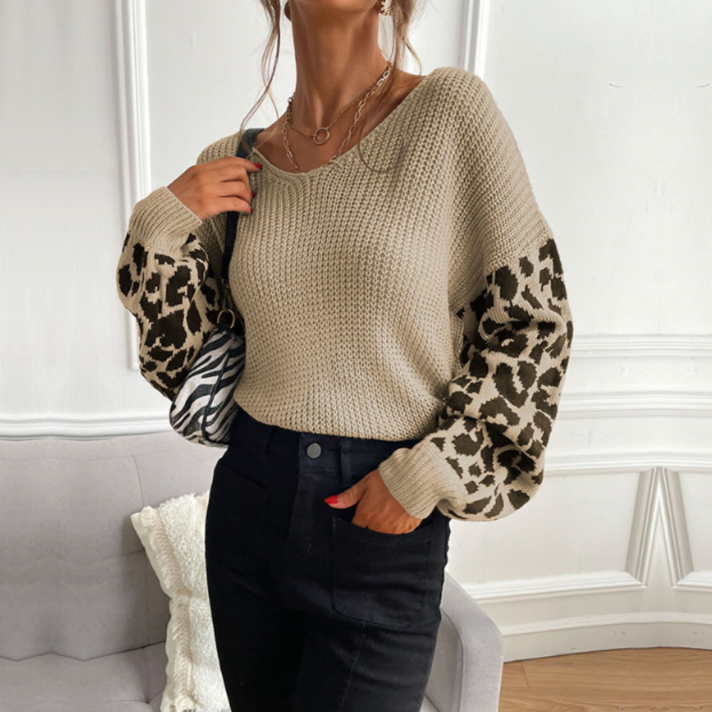 EB | Leopardenmuster Pullover Waffelstrick Textur Statement Stil