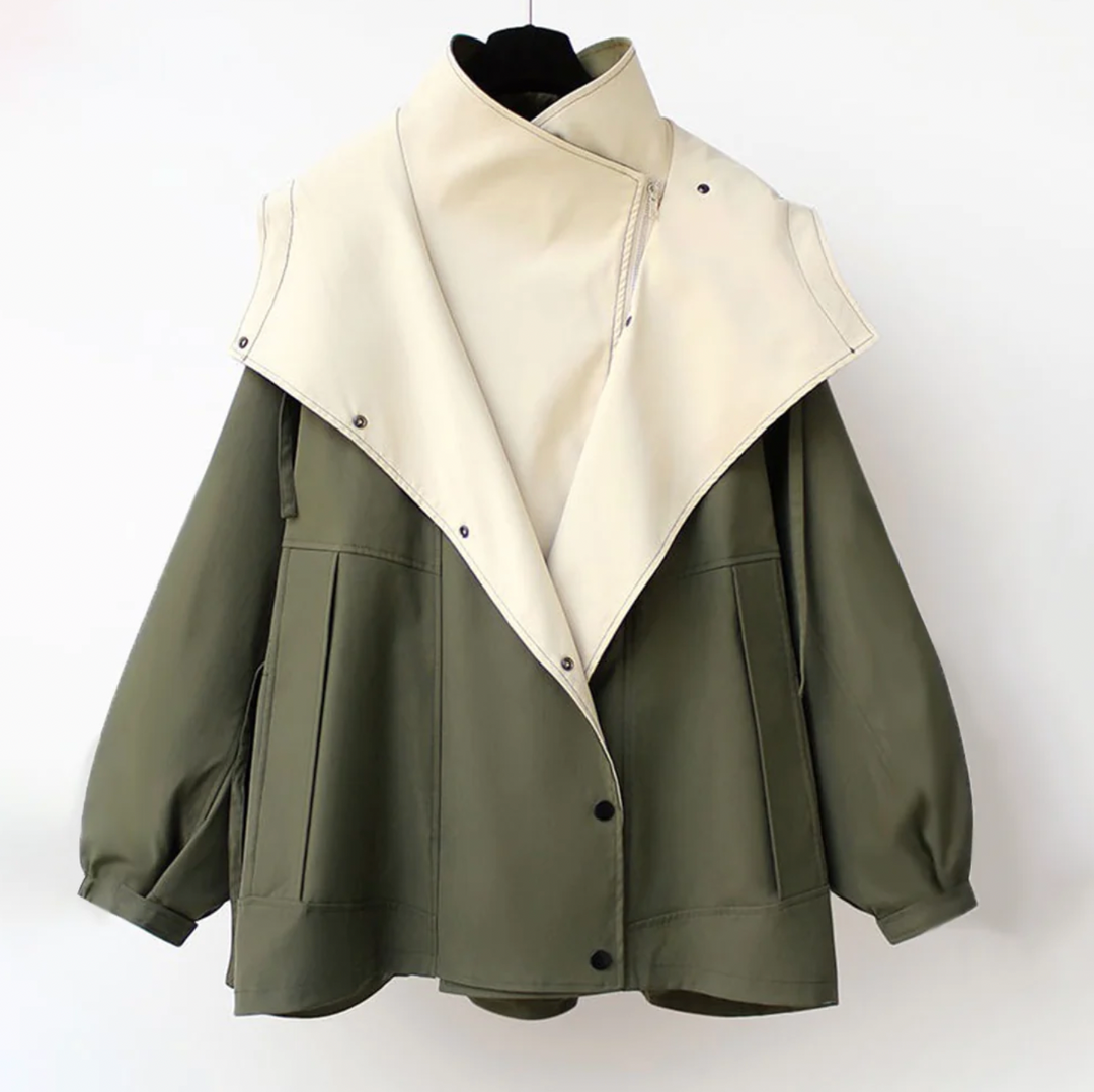 EB | Zweifarbige Jacke mit Weiter Kragen Leicht und Modern