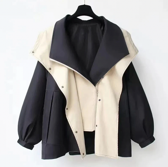 EB | Zweifarbige Jacke mit Weiter Kragen Leicht und Modern