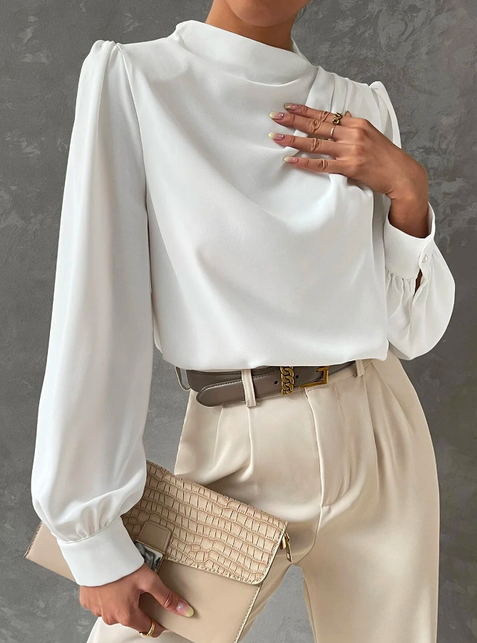 EB | Elegante, Unifarbene Bluse mit Stehkragen