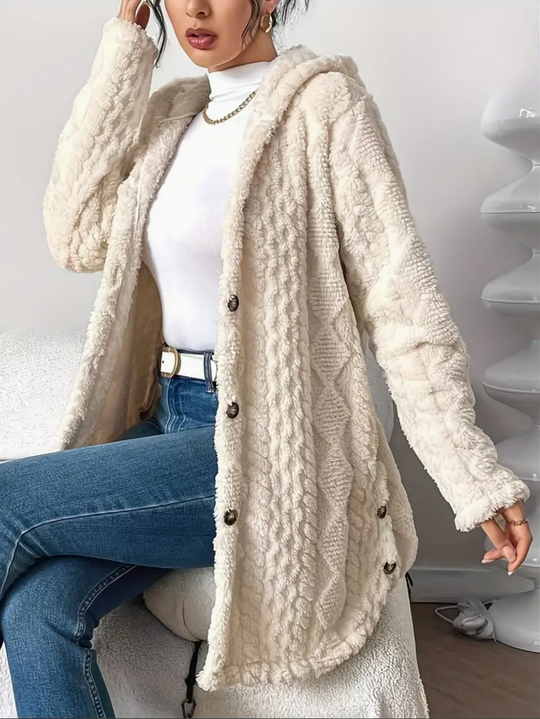 EB | Übergröße Damen Teddy Weste mit Kapuze