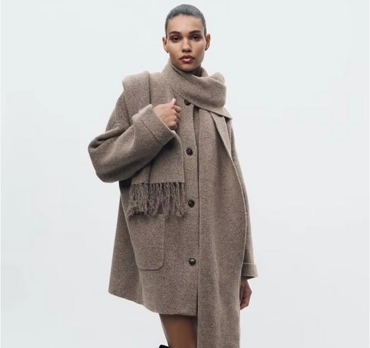 EB | Bequeme Damen-Cardigan mit Eingebautem Schal