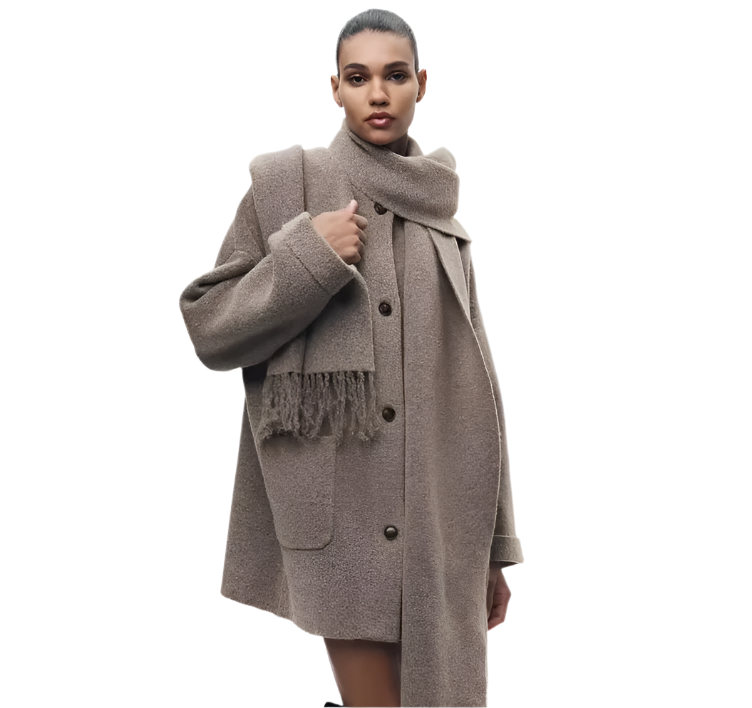 EB | Bequeme Damen-Cardigan mit Eingebautem Schal