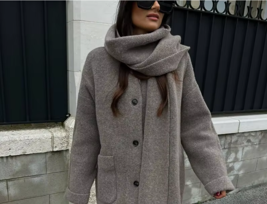 EB | Bequeme Damen-Cardigan mit Eingebautem Schal