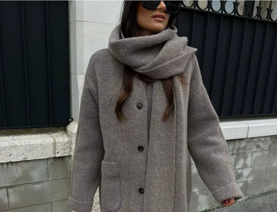 EB | Bequeme Damen-Cardigan mit Eingebautem Schal