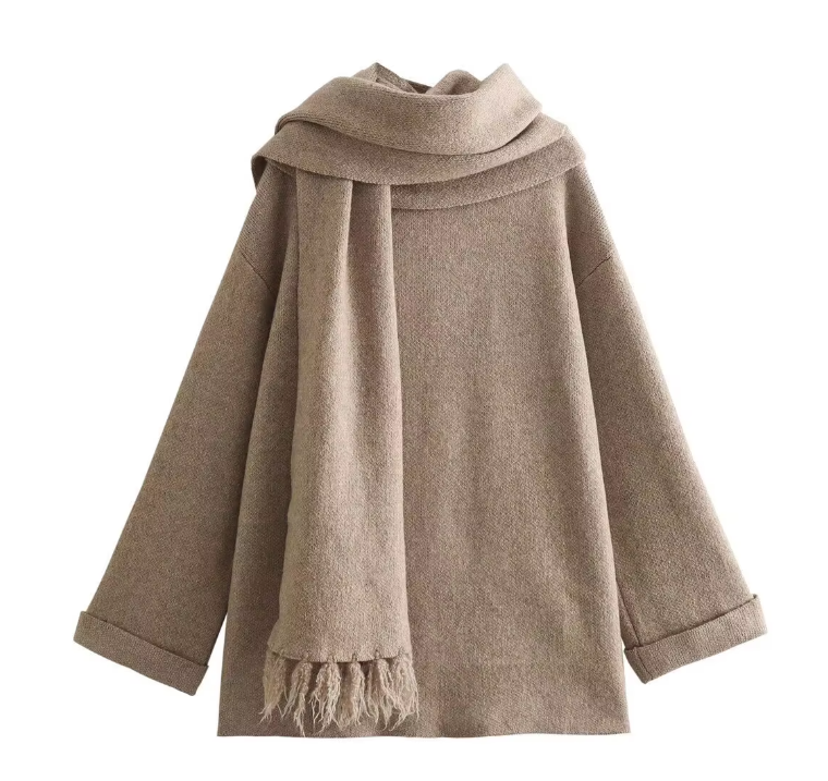 EB | Bequeme Damen-Cardigan mit Eingebautem Schal