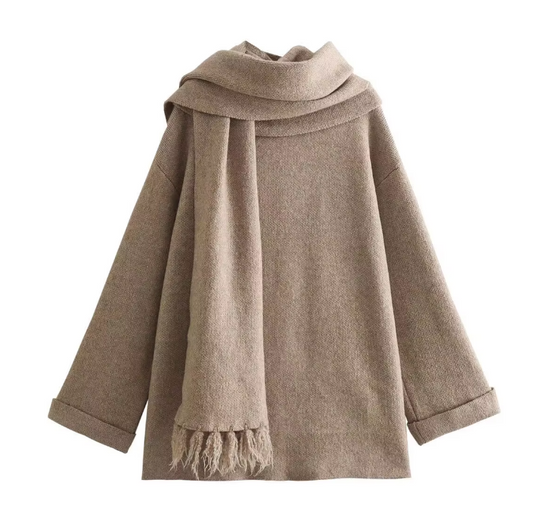 EB | Bequeme Damen-Cardigan mit Eingebautem Schal