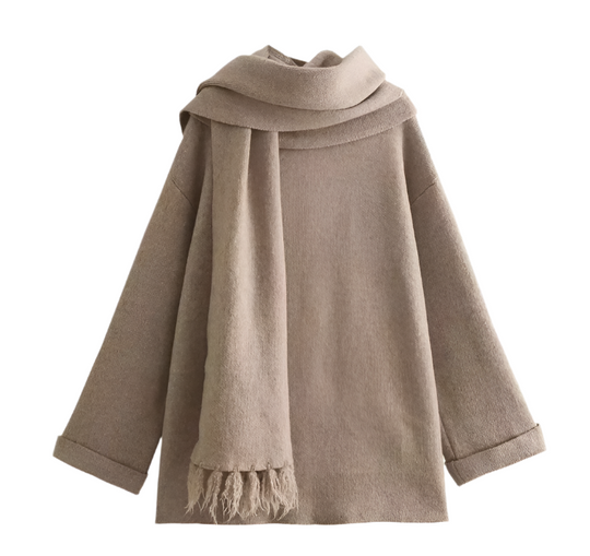 EB | Bequeme Damen-Cardigan mit Eingebautem Schal