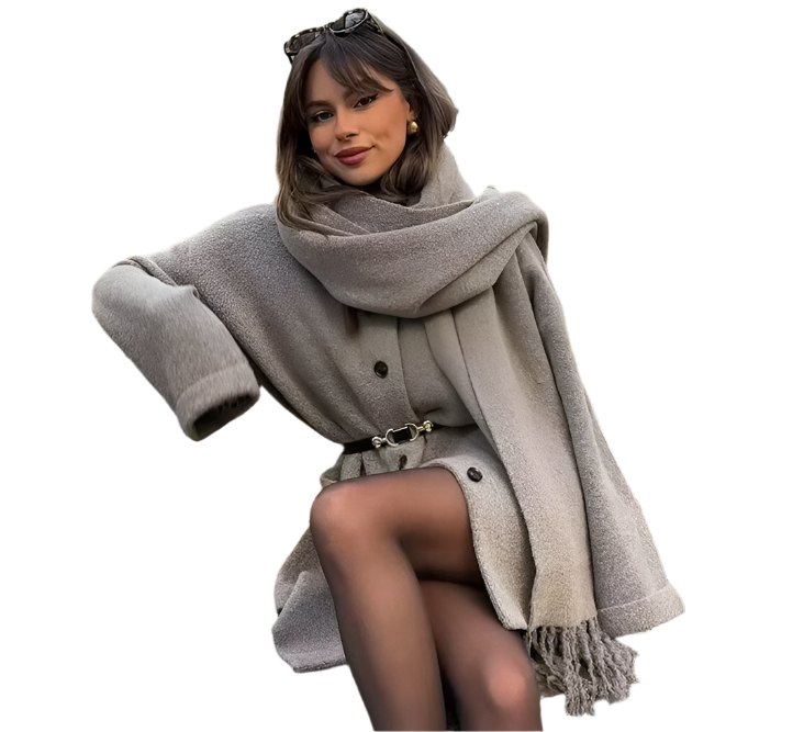 EB | Bequeme Damen-Cardigan mit Eingebautem Schal