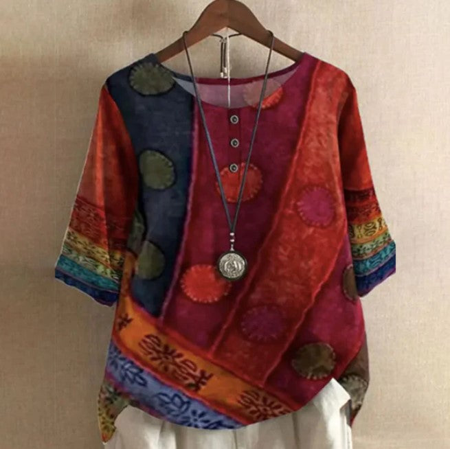 EB | Bunte rote Blockbluse