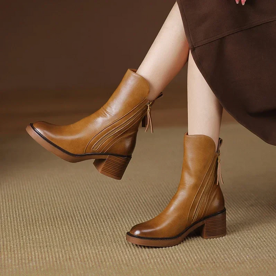 EB | Damenstiefelette Aus Echtem Leder mit Blockabsatz