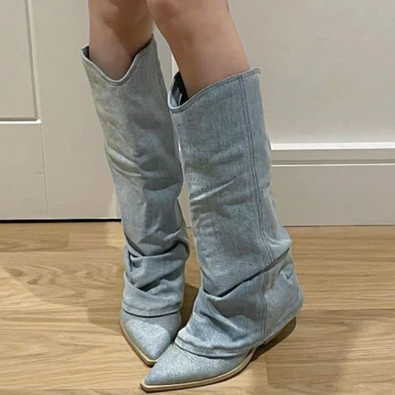 EB | Denim-Kniestiefel mit Trendigem Look für Damen