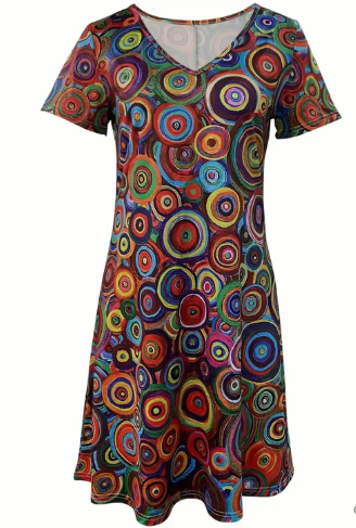 EB | Mehrfarbiges Boho-Grafikdruckkleid