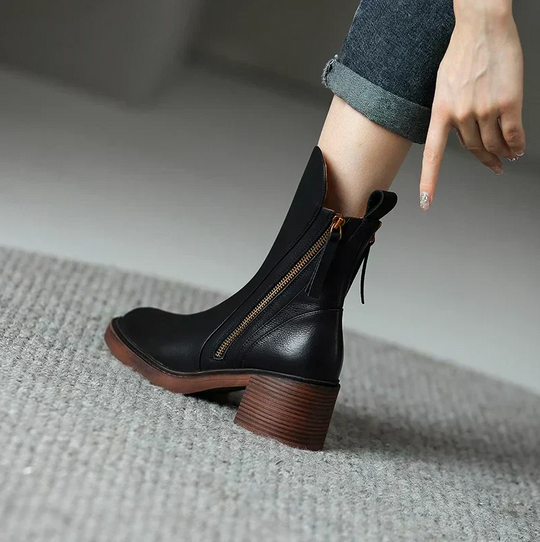 EB | Damenstiefelette Aus Echtem Leder mit Blockabsatz