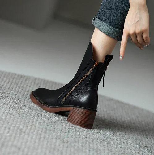 EB | Damenstiefelette Aus Echtem Leder mit Blockabsatz