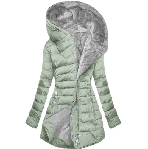 EB | Damen-Winterparka mit Reißverschluss und Kapuze und Tasche - Winter