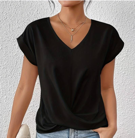 EB | Damen V-Neck Bluse mit kurzen Ärmeln