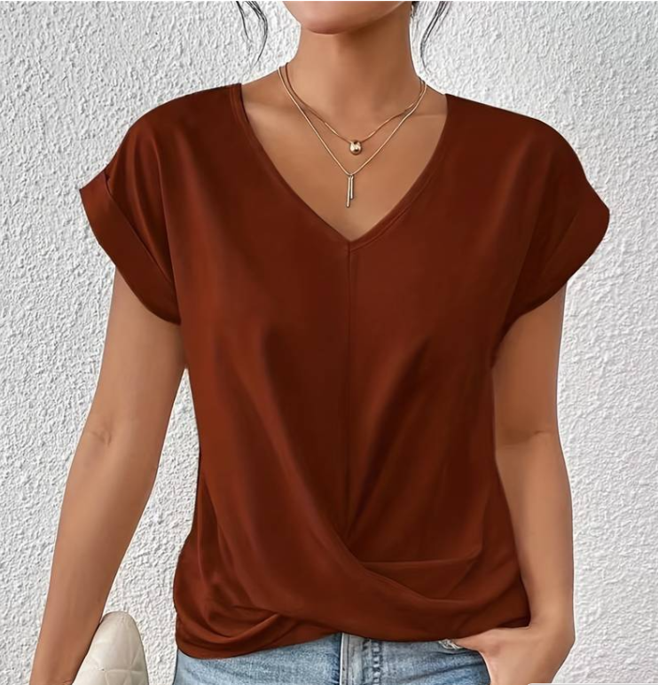 EB | Damen V-Neck Bluse mit kurzen Ärmeln