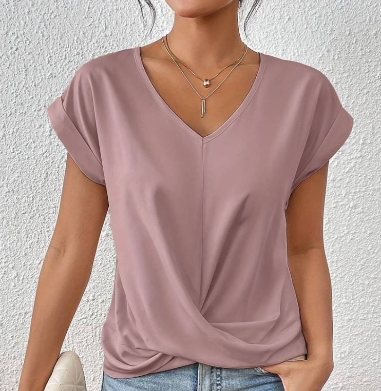 EB | Damen V-Neck Bluse mit kurzen Ärmeln